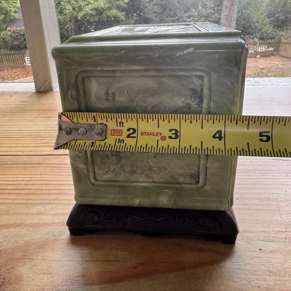 Vintage Faux Jade Chinoiserie Jewelry Box | 3-Drawer‎ Dragon Pulls | Mid Century